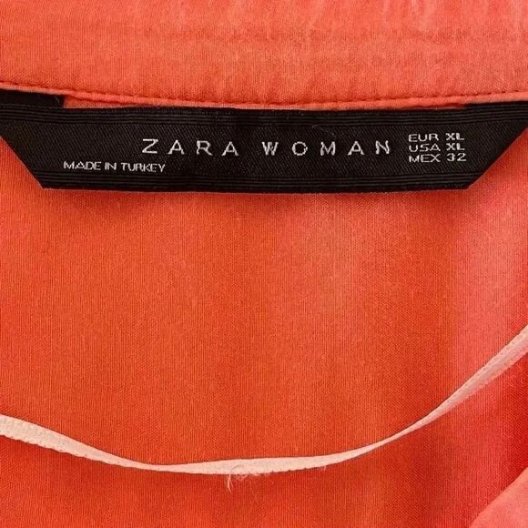 Zara Viscose Salmon Orange Button Down Collar Basic Minimalist SZ XL # 1214 - Picture 6 of 12